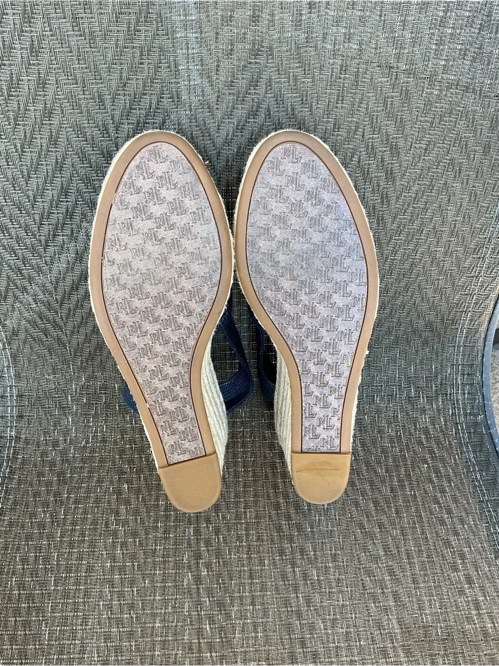 Lauren Ralph Lauren PENELOPE Navy Blue Woven Espadrille Wedge Slingback